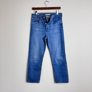 Levi’s medium wash button fly wedgie straight leg high rise jeans 27